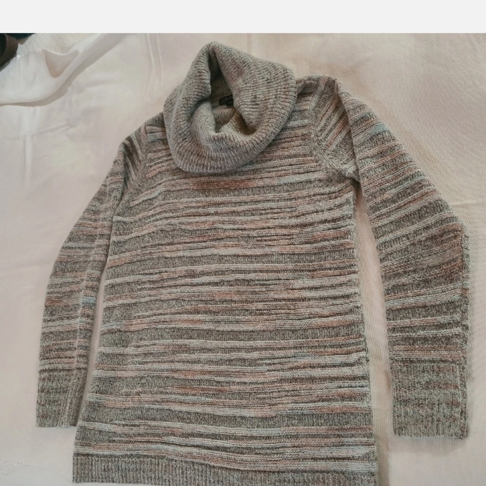 CHARLIE B Gray and Cream Cowl Neck Sweater